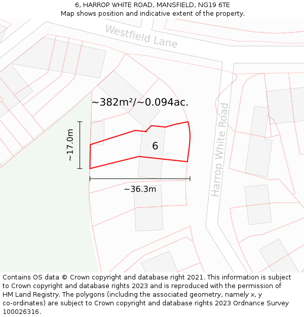 6, HARROP WHITE ROAD, MANSFIELD, NG19 6TE: Plot and title map