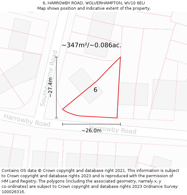 6, HARROWBY ROAD, WOLVERHAMPTON, WV10 6EU: Plot and title map