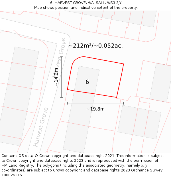 6, HARVEST GROVE, WALSALL, WS3 3JY: Plot and title map