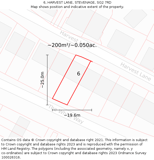 6, HARVEST LANE, STEVENAGE, SG2 7RD: Plot and title map