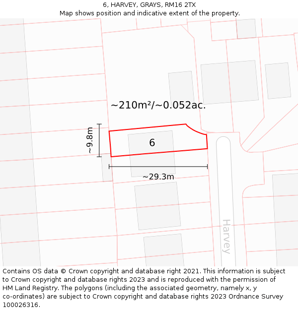 6, HARVEY, GRAYS, RM16 2TX: Plot and title map