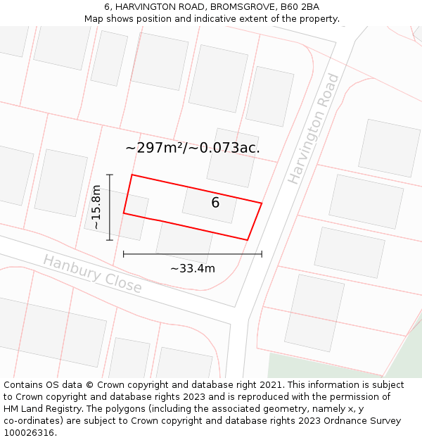 6, HARVINGTON ROAD, BROMSGROVE, B60 2BA: Plot and title map