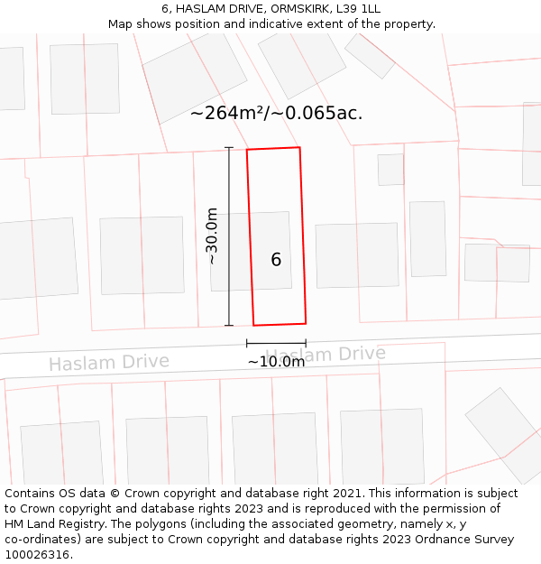 6, HASLAM DRIVE, ORMSKIRK, L39 1LL: Plot and title map