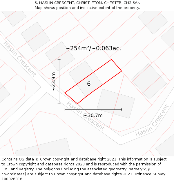6, HASLIN CRESCENT, CHRISTLETON, CHESTER, CH3 6AN: Plot and title map