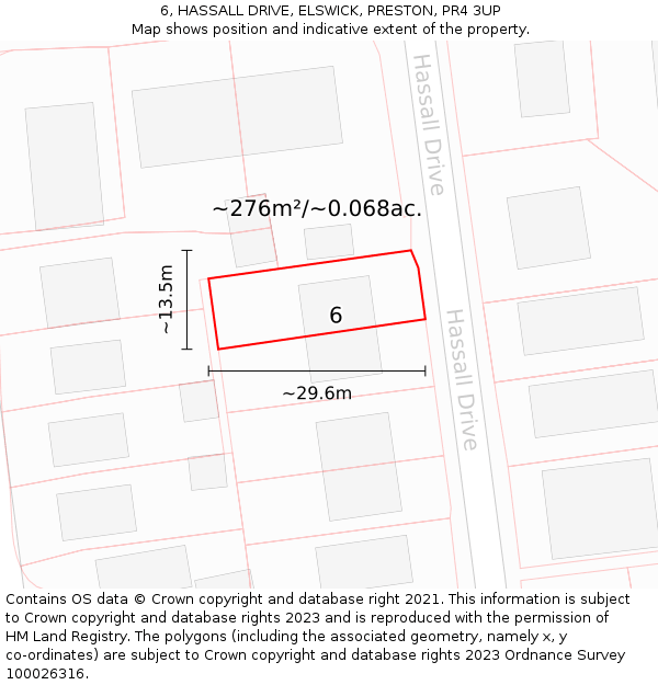 6, HASSALL DRIVE, ELSWICK, PRESTON, PR4 3UP: Plot and title map