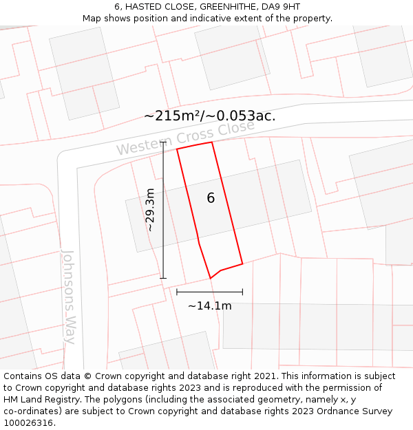 6, HASTED CLOSE, GREENHITHE, DA9 9HT: Plot and title map