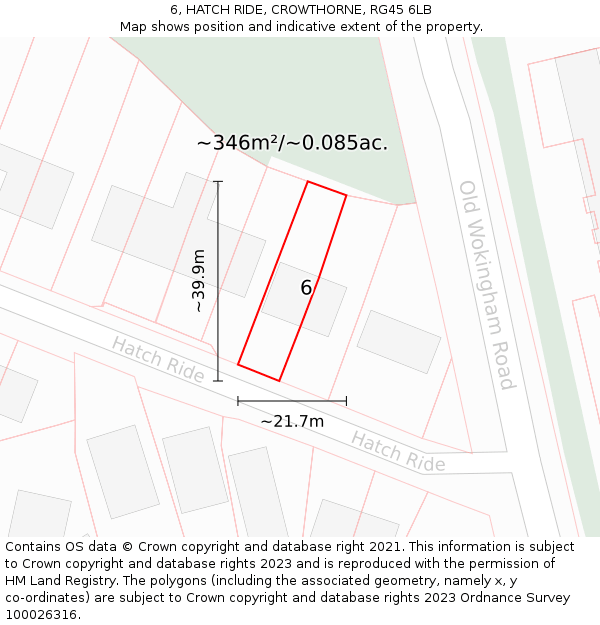 6, HATCH RIDE, CROWTHORNE, RG45 6LB: Plot and title map