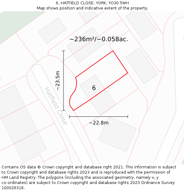 6, HATFIELD CLOSE, YORK, YO30 5WH: Plot and title map