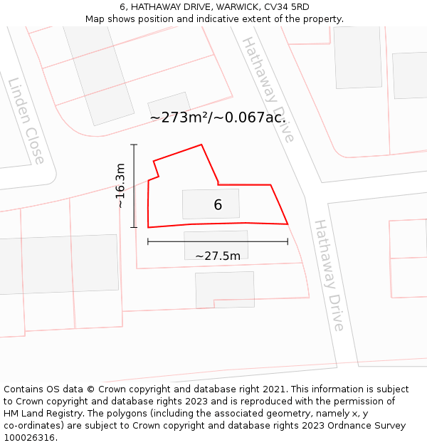6, HATHAWAY DRIVE, WARWICK, CV34 5RD: Plot and title map