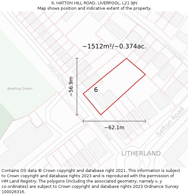 6, HATTON HILL ROAD, LIVERPOOL, L21 9JN: Plot and title map