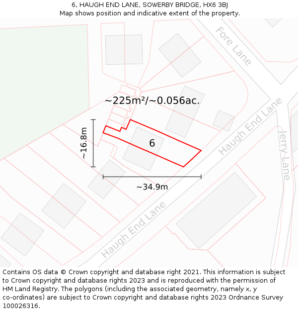 6, HAUGH END LANE, SOWERBY BRIDGE, HX6 3BJ: Plot and title map
