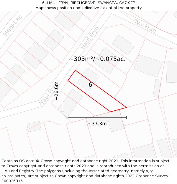 6, HAUL FRYN, BIRCHGROVE, SWANSEA, SA7 9EB: Plot and title map
