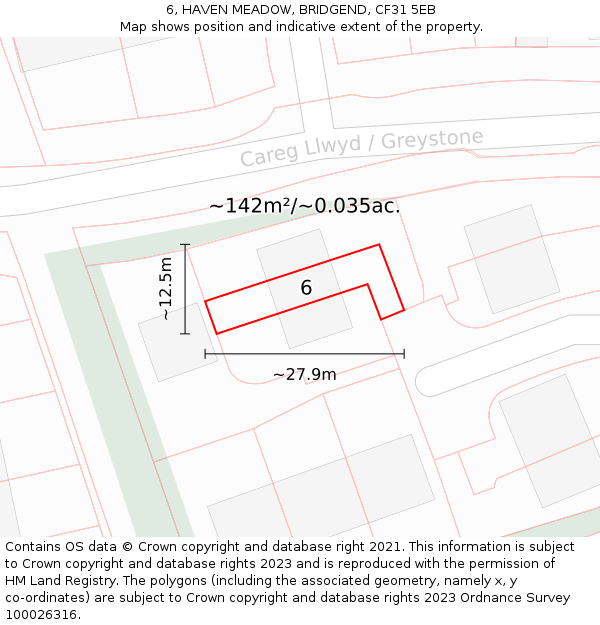 6, HAVEN MEADOW, BRIDGEND, CF31 5EB: Plot and title map