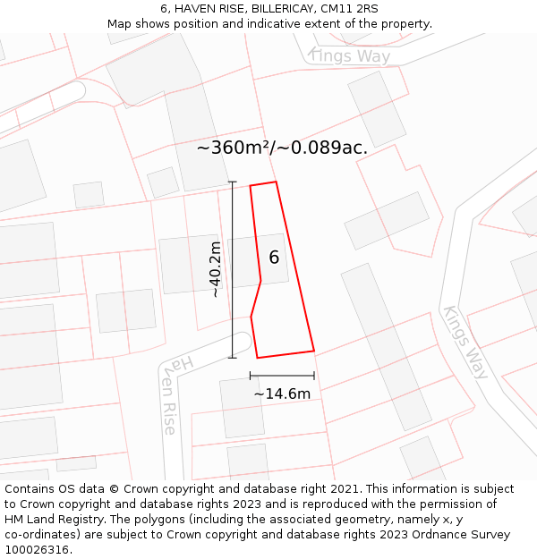 6, HAVEN RISE, BILLERICAY, CM11 2RS: Plot and title map