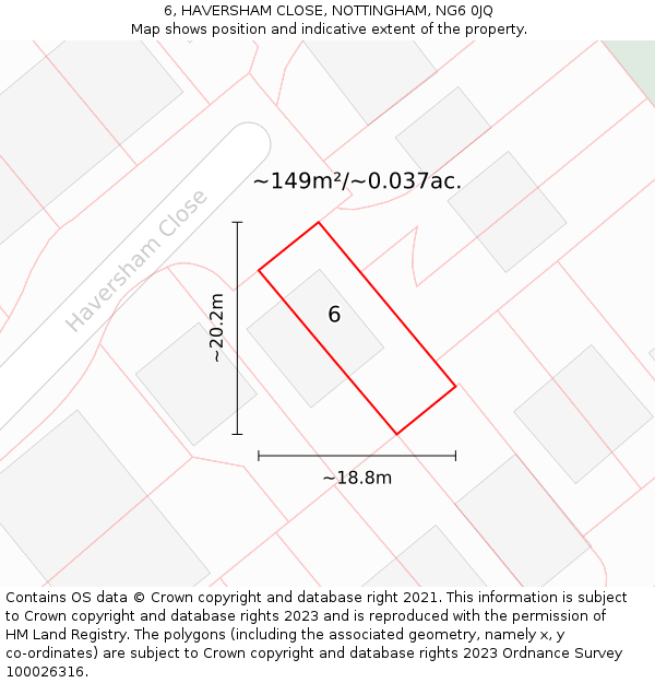 6, HAVERSHAM CLOSE, NOTTINGHAM, NG6 0JQ: Plot and title map