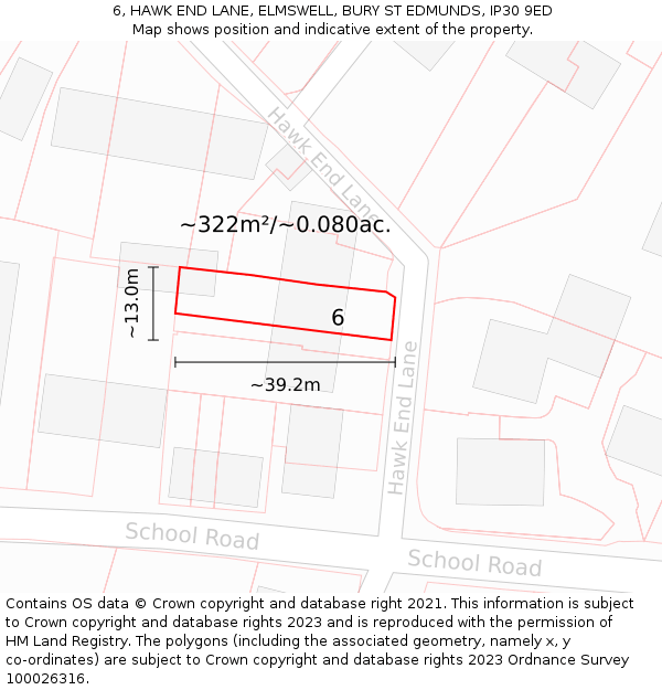 6, HAWK END LANE, ELMSWELL, BURY ST EDMUNDS, IP30 9ED: Plot and title map
