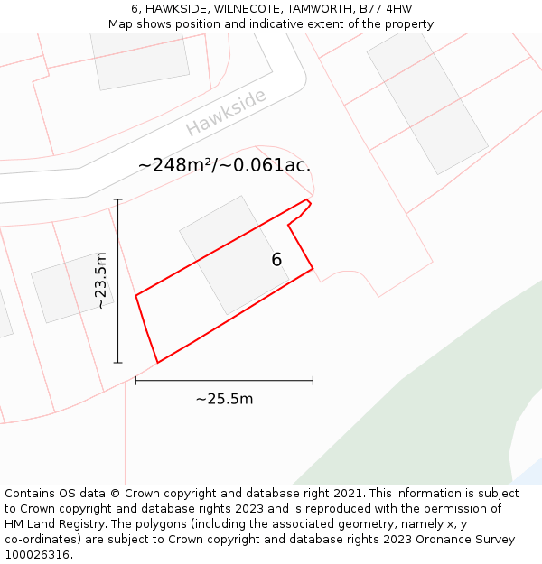 6, HAWKSIDE, WILNECOTE, TAMWORTH, B77 4HW: Plot and title map