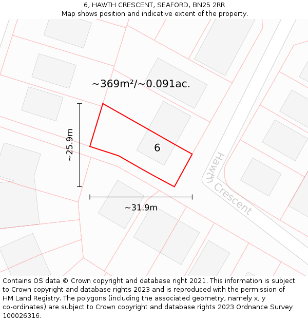 6, HAWTH CRESCENT, SEAFORD, BN25 2RR: Plot and title map