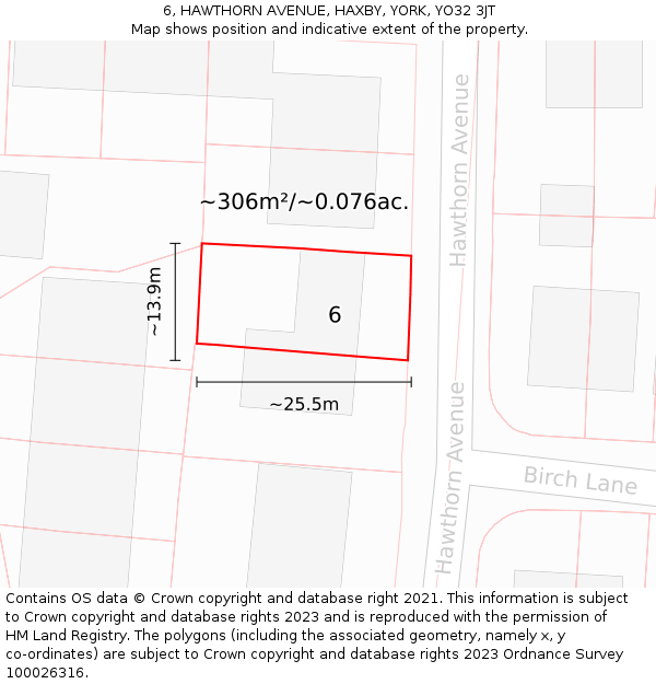 6, HAWTHORN AVENUE, HAXBY, YORK, YO32 3JT: Plot and title map