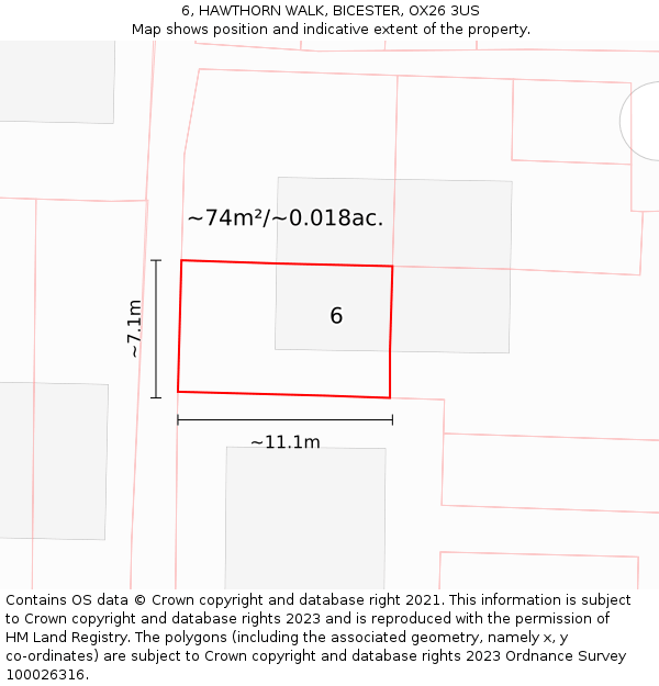 6, HAWTHORN WALK, BICESTER, OX26 3US: Plot and title map