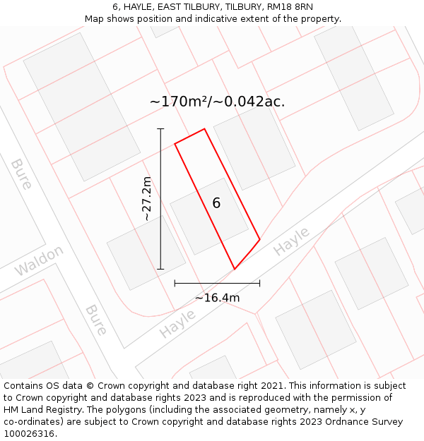 6, HAYLE, EAST TILBURY, TILBURY, RM18 8RN: Plot and title map