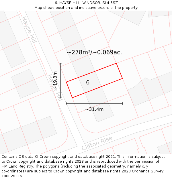 6, HAYSE HILL, WINDSOR, SL4 5SZ: Plot and title map