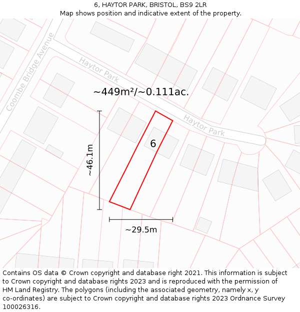 6, HAYTOR PARK, BRISTOL, BS9 2LR: Plot and title map