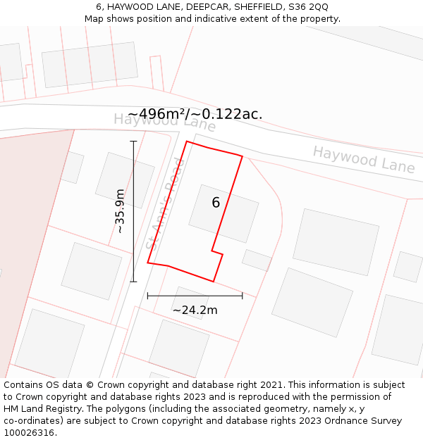 6, HAYWOOD LANE, DEEPCAR, SHEFFIELD, S36 2QQ: Plot and title map
