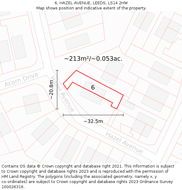 6, HAZEL AVENUE, LEEDS, LS14 2HW: Plot and title map