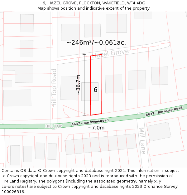 6, HAZEL GROVE, FLOCKTON, WAKEFIELD, WF4 4DG: Plot and title map