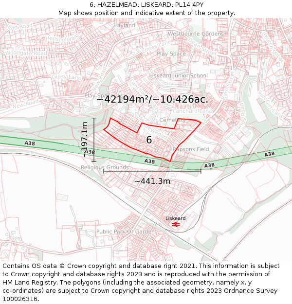 6, HAZELMEAD, LISKEARD, PL14 4PY: Plot and title map