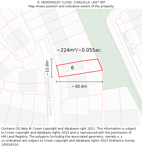 6, HEADINGLEY CLOSE, COALVILLE, LE67 4EF: Plot and title map