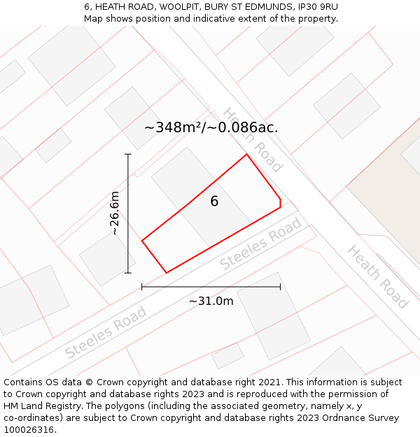 6, HEATH ROAD, WOOLPIT, BURY ST EDMUNDS, IP30 9RU: Plot and title map