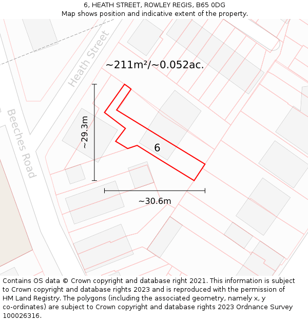 6, HEATH STREET, ROWLEY REGIS, B65 0DG: Plot and title map