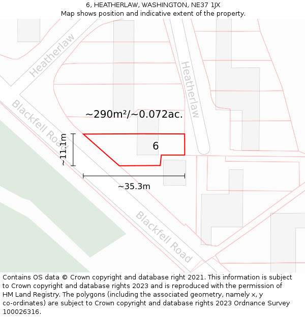6, HEATHERLAW, WASHINGTON, NE37 1JX: Plot and title map