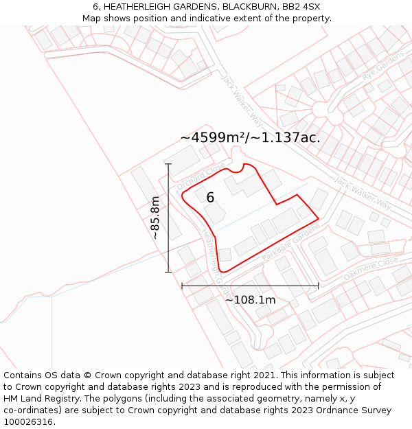 6, HEATHERLEIGH GARDENS, BLACKBURN, BB2 4SX: Plot and title map