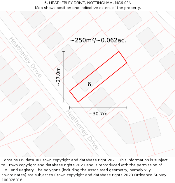 6, HEATHERLEY DRIVE, NOTTINGHAM, NG6 0FN: Plot and title map