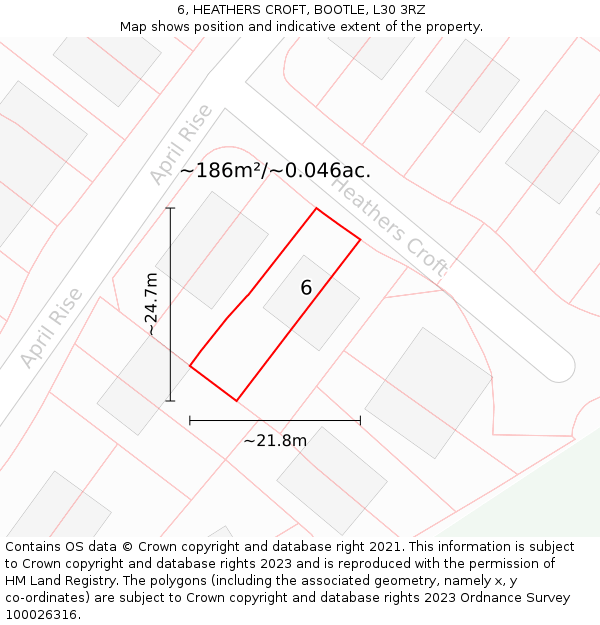 6, HEATHERS CROFT, BOOTLE, L30 3RZ: Plot and title map
