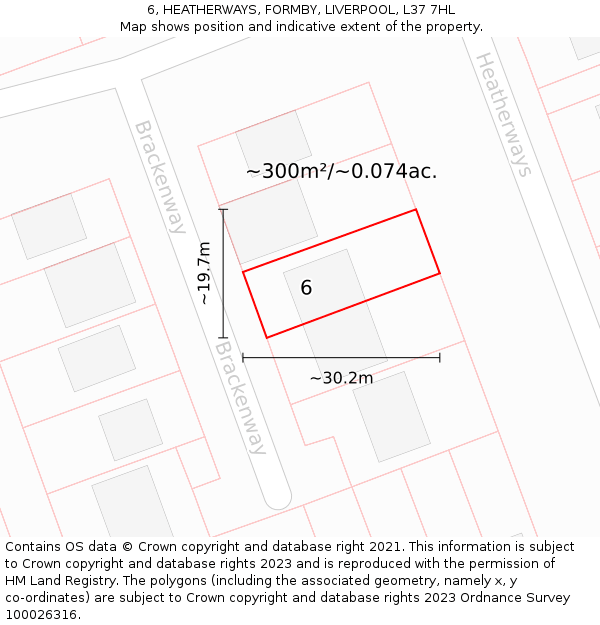 6, HEATHERWAYS, FORMBY, LIVERPOOL, L37 7HL: Plot and title map