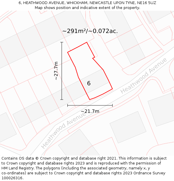 6, HEATHWOOD AVENUE, WHICKHAM, NEWCASTLE UPON TYNE, NE16 5UZ: Plot and title map
