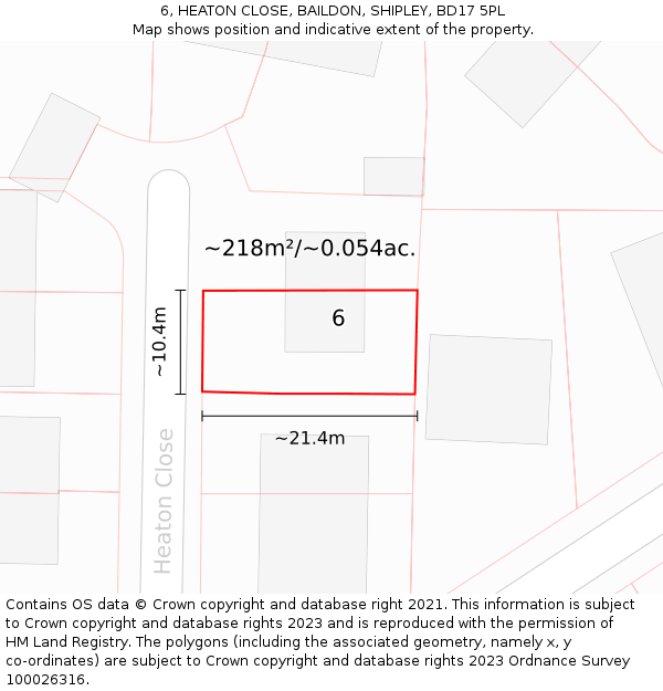 6, HEATON CLOSE, BAILDON, SHIPLEY, BD17 5PL: Plot and title map