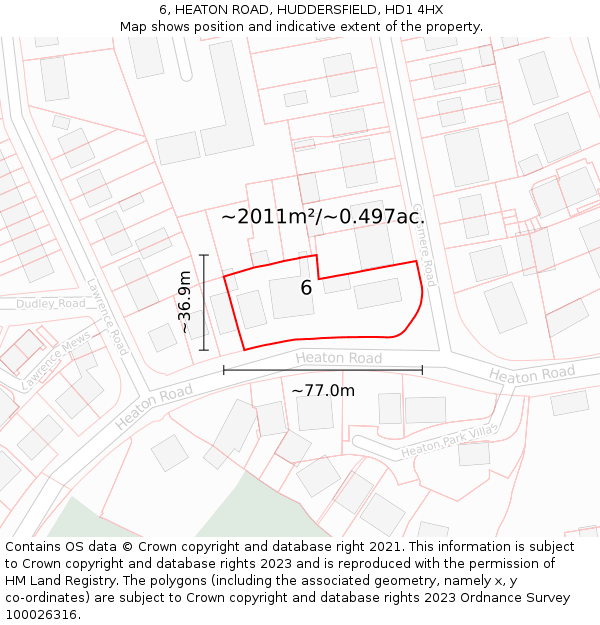 6, HEATON ROAD, HUDDERSFIELD, HD1 4HX: Plot and title map