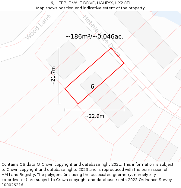 6, HEBBLE VALE DRIVE, HALIFAX, HX2 8TL: Plot and title map