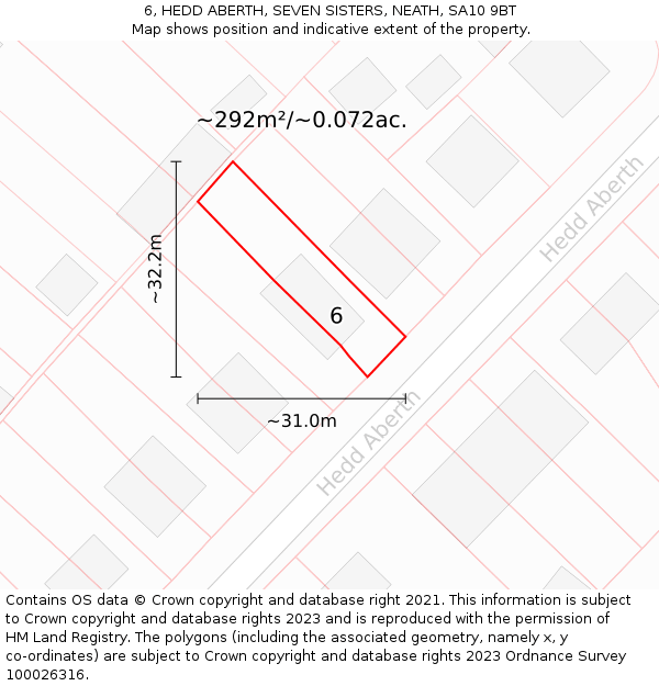 6, HEDD ABERTH, SEVEN SISTERS, NEATH, SA10 9BT: Plot and title map