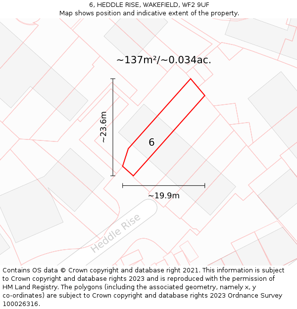 6, HEDDLE RISE, WAKEFIELD, WF2 9UF: Plot and title map