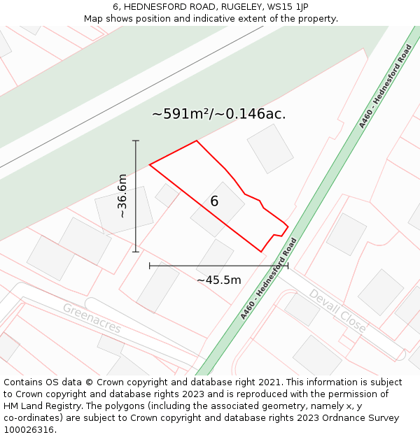 6, HEDNESFORD ROAD, RUGELEY, WS15 1JP: Plot and title map