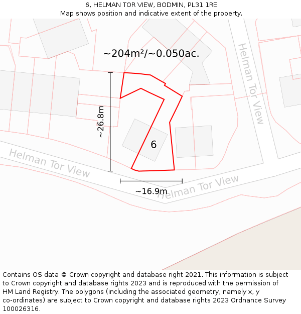 6, HELMAN TOR VIEW, BODMIN, PL31 1RE: Plot and title map