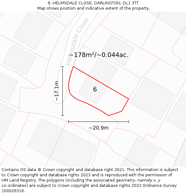 6, HELMSDALE CLOSE, DARLINGTON, DL1 3TT: Plot and title map