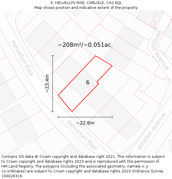 6, HELVELLYN RISE, CARLISLE, CA2 6QL: Plot and title map