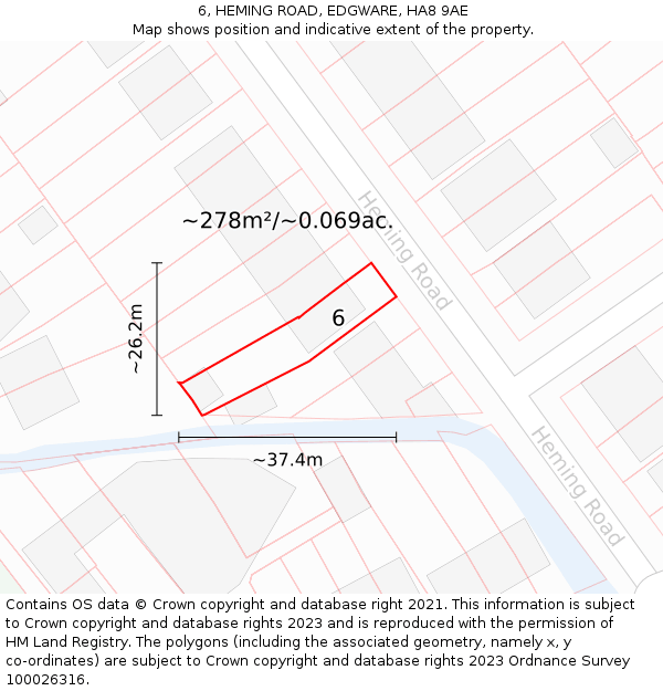 6, HEMING ROAD, EDGWARE, HA8 9AE: Plot and title map